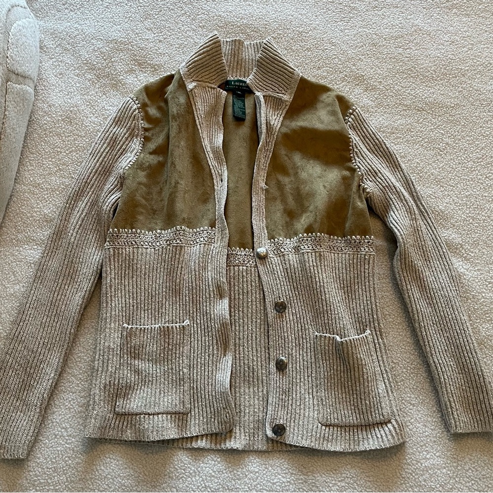 Ralph Lauren Beige and Brown Women's Cardigan